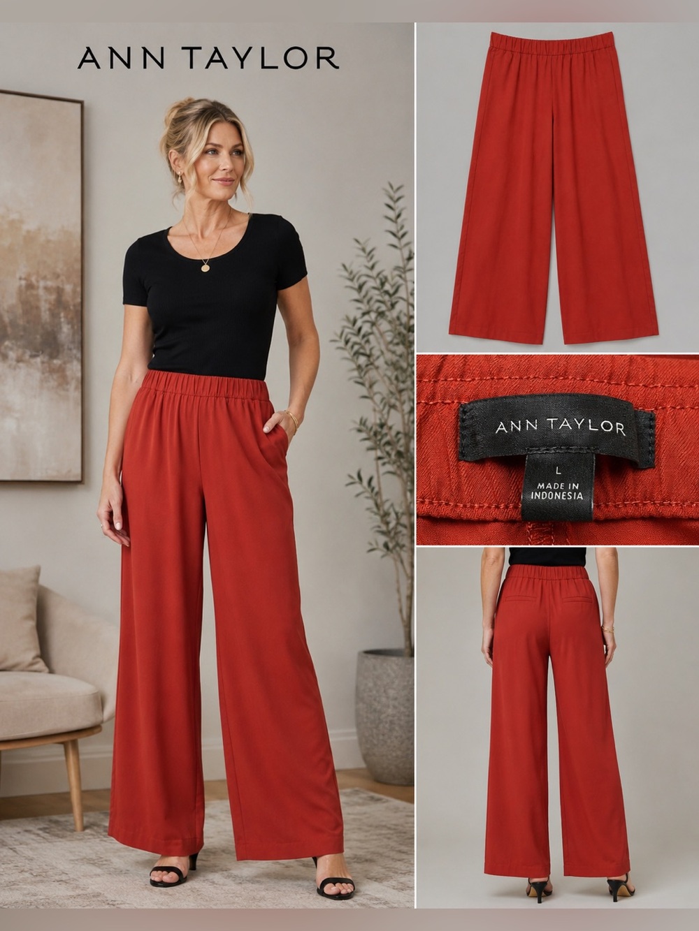 Ann Taylor Wide Leg Pull On Pants Terra Cotta Orange Size L